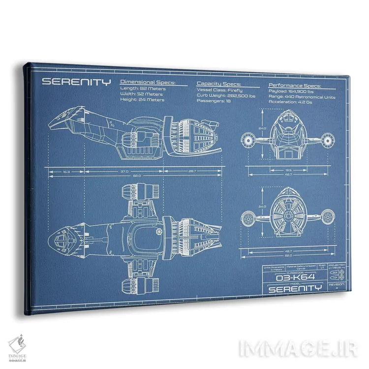 تابلو نقشهٔ سفینه Serenity Firefly اثر اکشن بلوپرینتس (نقشههای اکشن) - نمای پرسپکتیو محصول