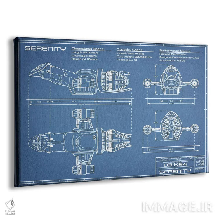 تابلو نقشهٔ سفینه Serenity Firefly اثر اکشن بلوپرینتس (نقشههای اکشن) - نمای پرسپکتیو محصول