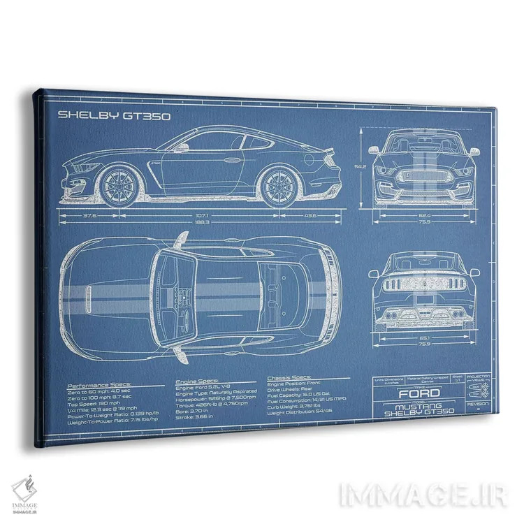 تابلو نقشهٔ شلبی GT350 (۲۰۱۵-۲۰۱۹) اثر اکشن بلوپرینتس (نقشههای اکشن) - نمای پرسپکتیو محصول