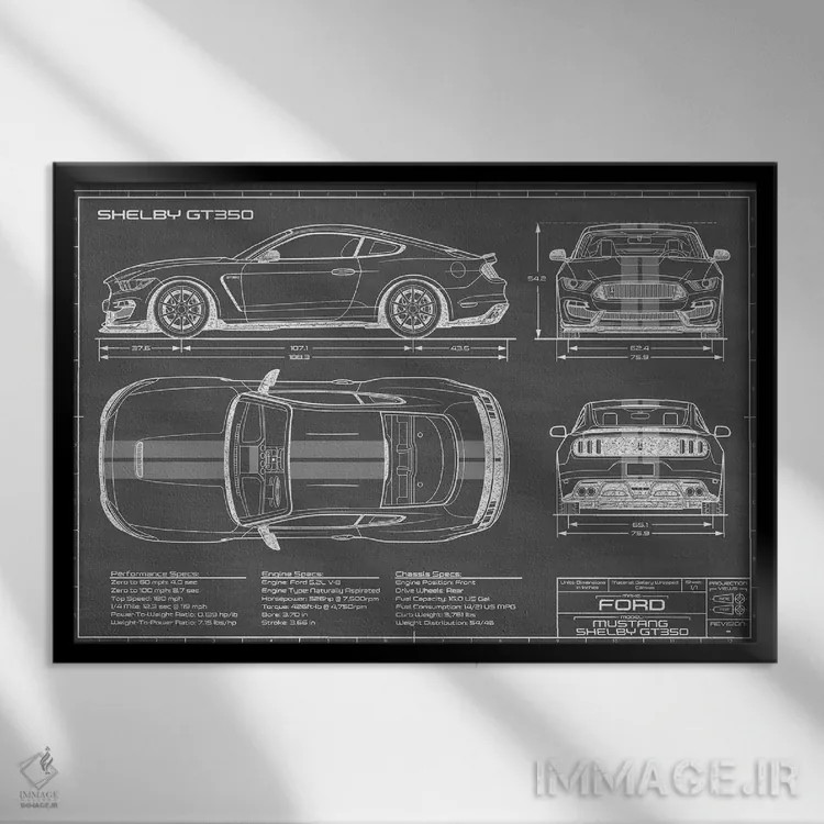 تابلو شلبی GT350 (۲۰۱۵-۲۰۱۹) مشکی اثر اکشن بلوپرینتس (نقشههای اکشن) - نمای قابدار مشکی