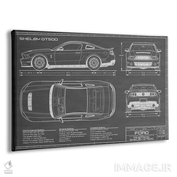 تابلو شلبی GT500 (۲۰۱۳-۲۰۱۴) مشکی اثر اکشن بلوپرینتس (نقشههای اکشن) - نمای پرسپکتیو محصول