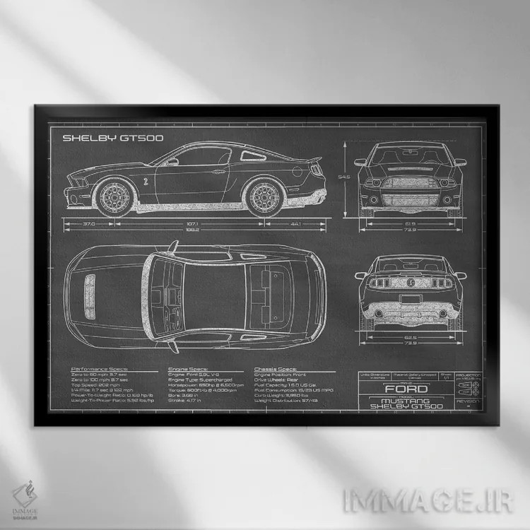 تابلو شلبی GT500 (۲۰۱۳-۲۰۱۴) مشکی اثر اکشن بلوپرینتس (نقشههای اکشن) - نمای قابدار مشکی