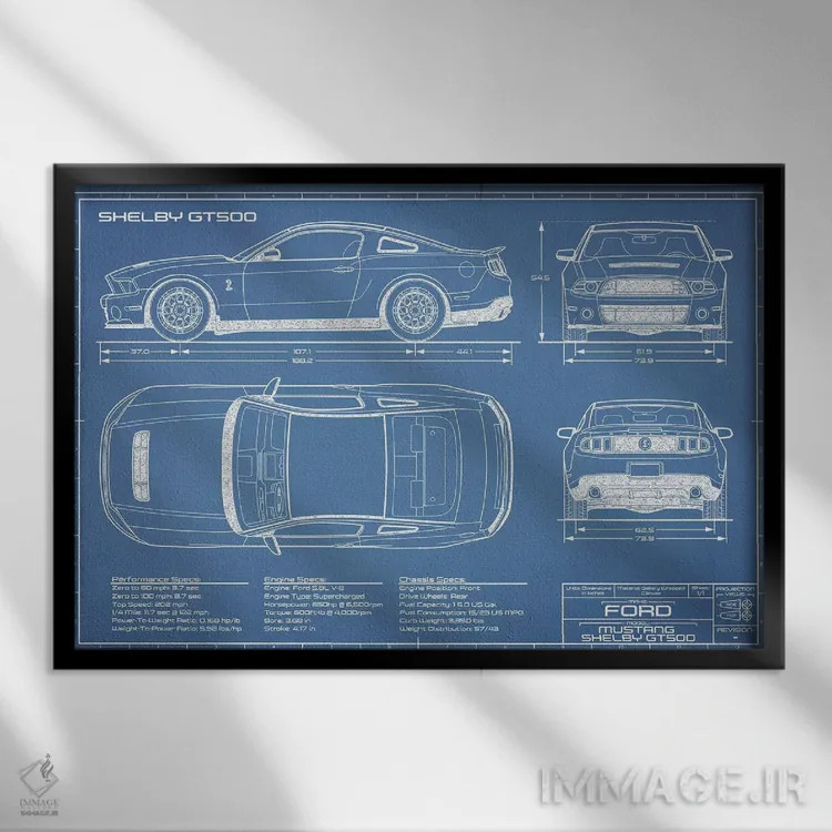 تابلو نقشهٔ شلبی GT500 (۲۰۱۳-۲۰۱۴) اثر اکشن بلوپرینتس (نقشههای اکشن) - نمای قابدار مشکی