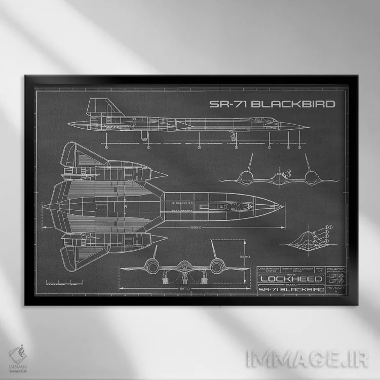 تابلو هواپیمای جاسوسی SR-71 بلکبرد (مشکی) اثر اکشن بلوپرینتس (نقشههای اکشن) - نمای قابدار مشکی