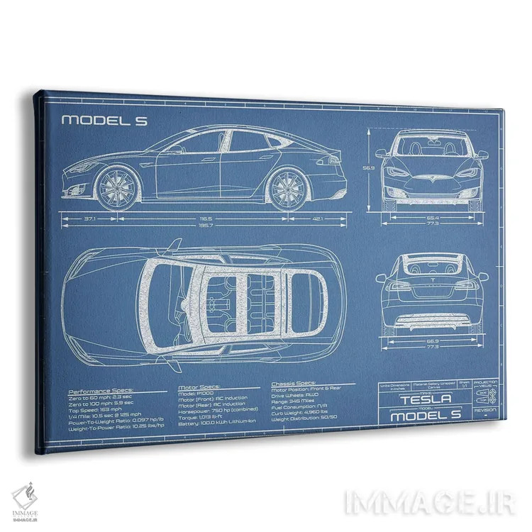 تابلو نقشهٔ تسلا مدل S (۲۰۱۶-۲۰۲۰) اثر اکشن بلوپرینتس (نقشههای اکشن) - نمای پرسپکتیو محصول
