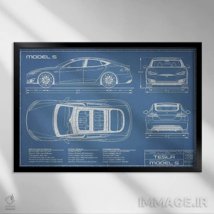 تابلو نقشهٔ تسلا مدل S (۲۰۱۶-۲۰۲۰) اثر اکشن بلوپرینتس (نقشههای اکشن) - نمای قابدار مشکی