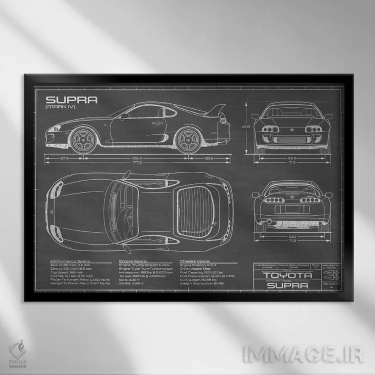 تابلو تویوتا سوپرا MKIV (مشکی) اثر اکشن بلوپرینتس (نقشههای اکشن) - نمای قابدار مشکی