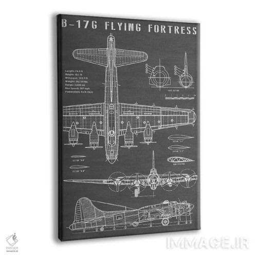 تابلو هواپیمای بمبافکن کلاسیک B-17 (مشکی) اثر اکشن بلوپرینتس (نقشههای اکشن) - نمای پرسپکتیو محصول