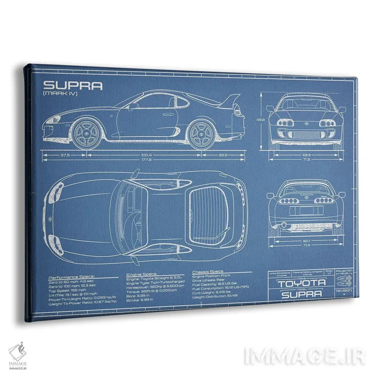 تابلو نقشهٔ تویوتا سوپرا MKIV اثر اکشن بلوپرینتس (نقشههای اکشن) - نمای پرسپکتیو محصول
