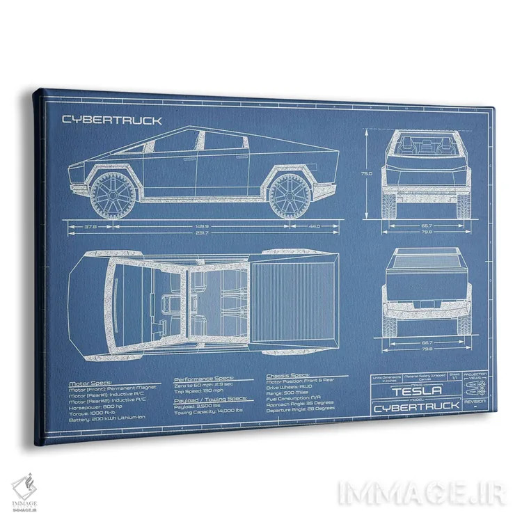 تابلو نقشهٔ تسلا سایبرتراک (۲۰۲۰-۲۰۲۲) اثر اکشن بلوپرینتس (نقشههای اکشن) - نمای پرسپکتیو محصول