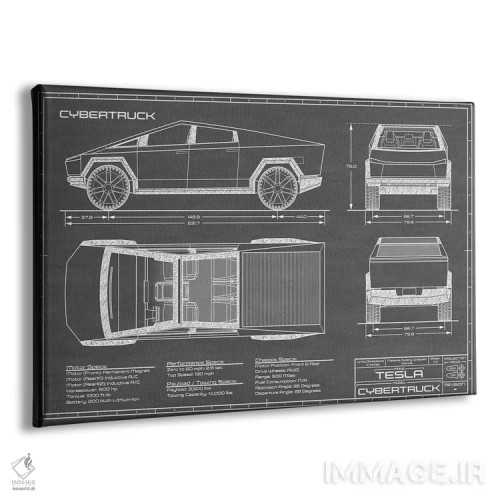 تابلو تسلا سایبرتراک (۲۰۲۰-۲۰۲۲) مشکی اثر اکشن بلوپرینتس (نقشههای اکشن) - نمای پرسپکتیو محصول