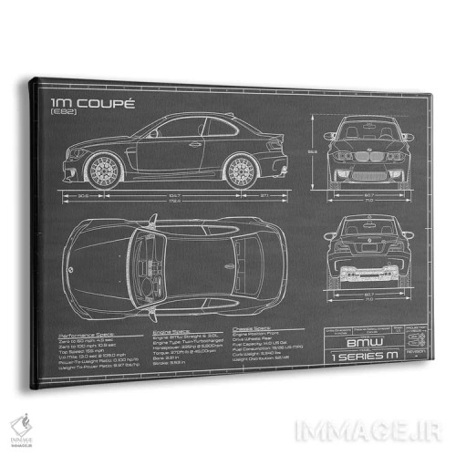 تابلو بیامو 1M کوپه (F82) مشکی اثر اکشن بلوپرینتس (نقشههای اکشن) - نمای پرسپکتیو محصول