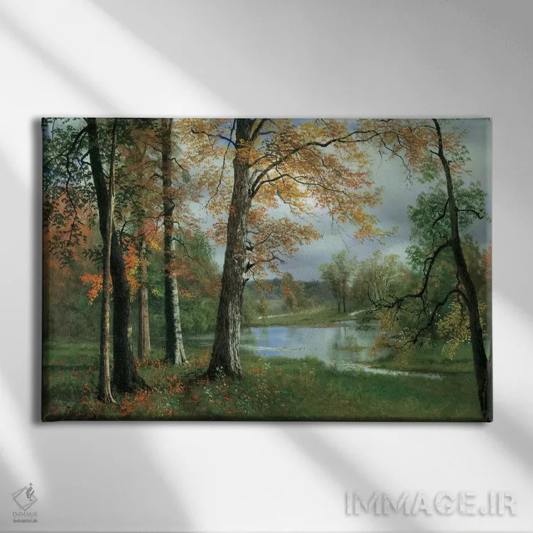 تابلو برکهای آرام اثر آلبرت بیرشتات (نقاش منظره آمریکایی) - نمای روبهرو روی دیوار