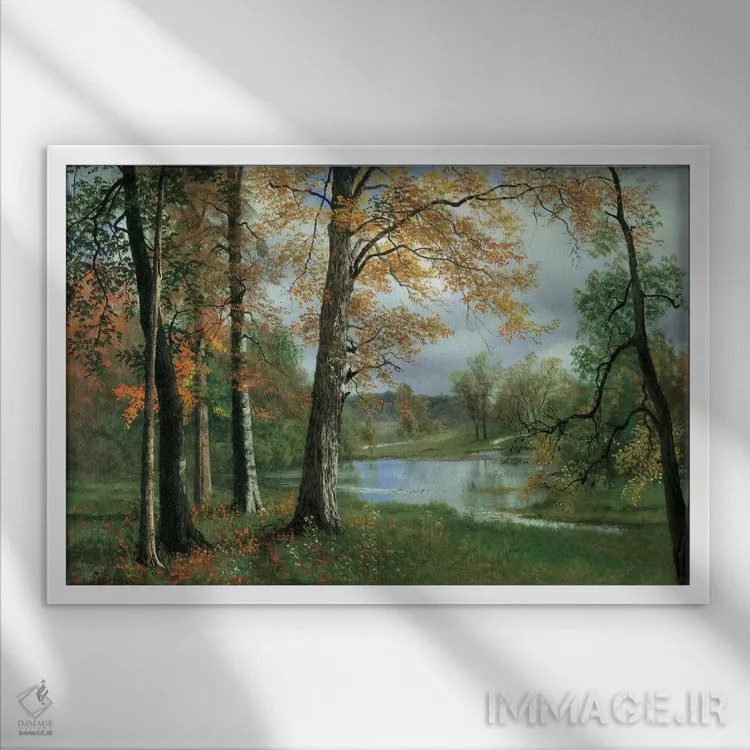 تابلو برکهای آرام اثر آلبرت بیرشتات (نقاش منظره آمریکایی) - نمای قابدار سفید