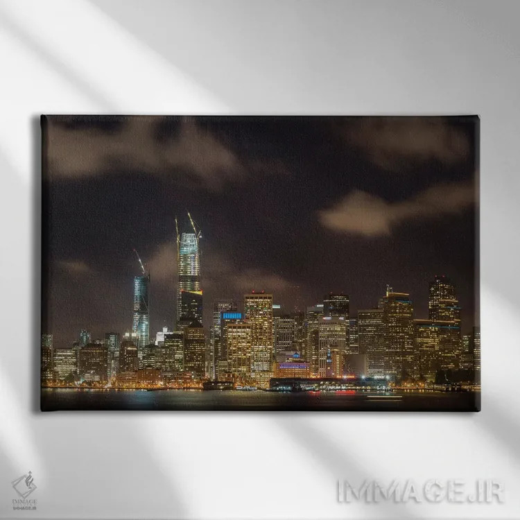 تابلو چشمانداز شبانه سانفرانسیسکو (نمای شهر) اثر آدام برتون - نمای روبهرو روی دیوار