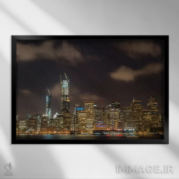 تابلو چشمانداز شبانه سانفرانسیسکو (نمای شهر) اثر آدام برتون - نمای قابدار مشکی