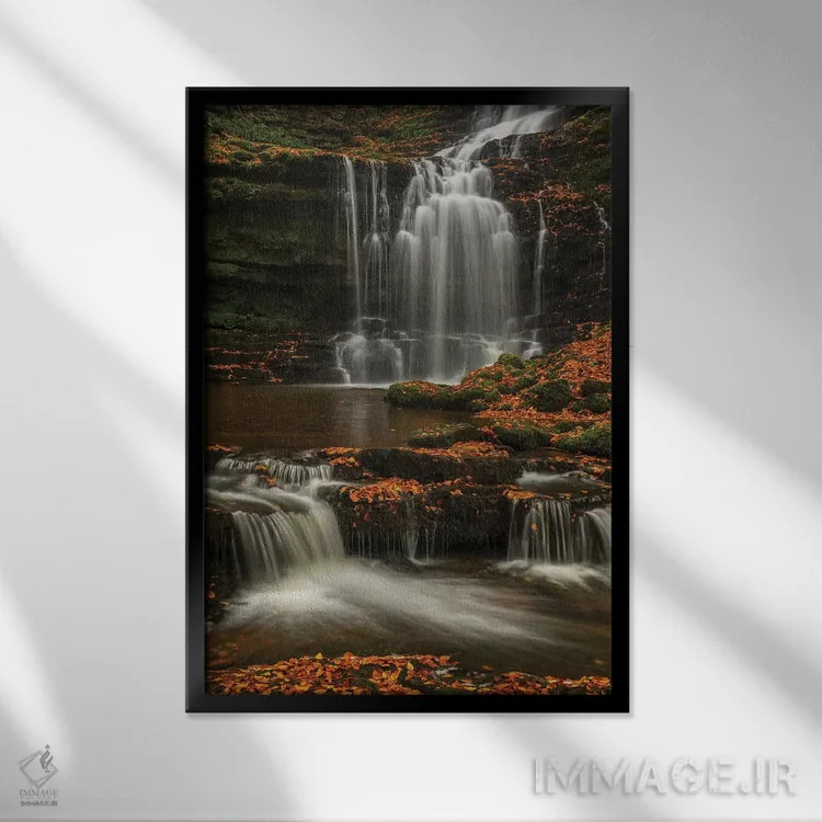 تابلو آبشار جنگلی اثر آدام برتون - نمای قابدار مشکی