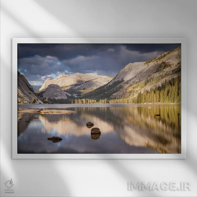 تابلو تِنایا افسونگر (نام دریاچه یا منطقه) اثر آدام برتون - نمای قابدار سفید