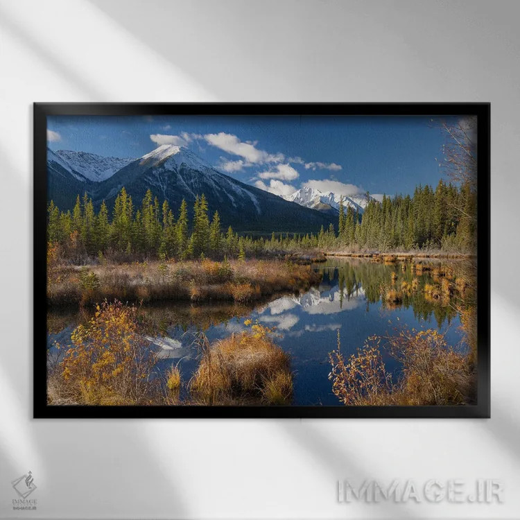 تابلو دریاچههای ورمیلیون (کانادا) اثر آدام برتون - نمای قابدار مشکی