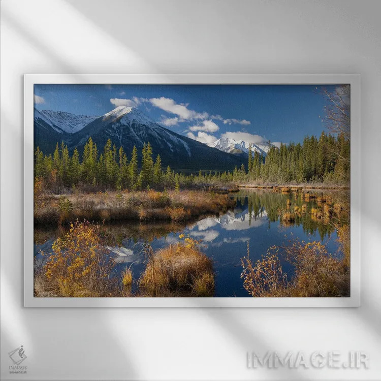 تابلو دریاچههای ورمیلیون (کانادا) اثر آدام برتون - نمای قابدار سفید