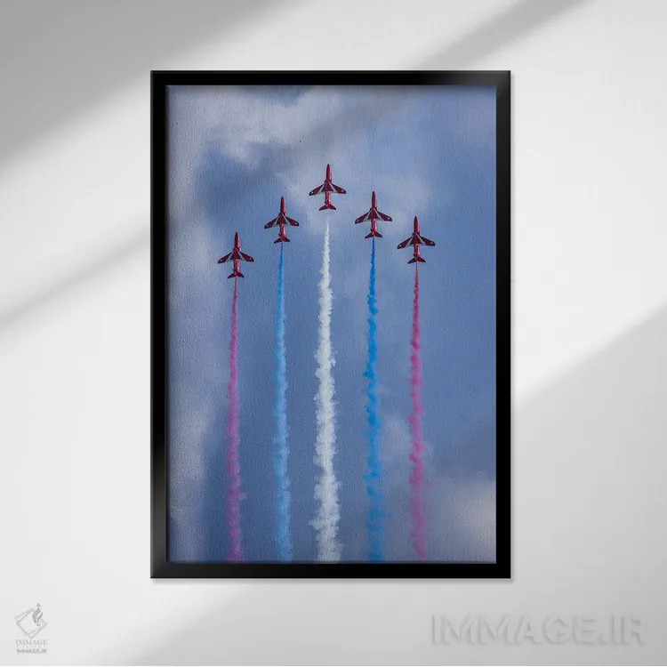 تابلو قرمز، سفید و آبی اثر آدام برتون - نمای قابدار مشکی