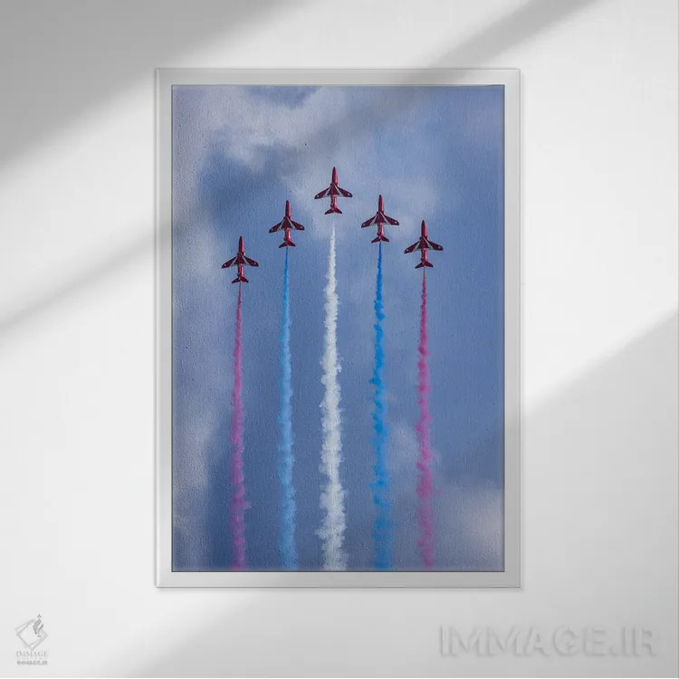 تابلو قرمز، سفید و آبی اثر آدام برتون - نمای قابدار سفید