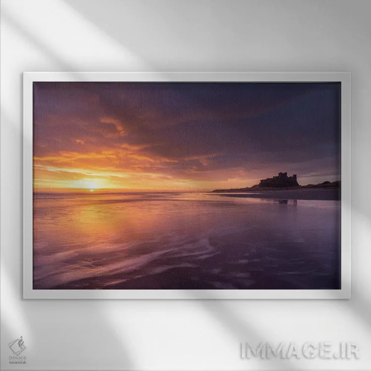 تابلو نزدیک شدن به ببانبورگ (انتساب به قلعهٔ بامبورو) اثر آدام برتون - نمای قابدار سفید