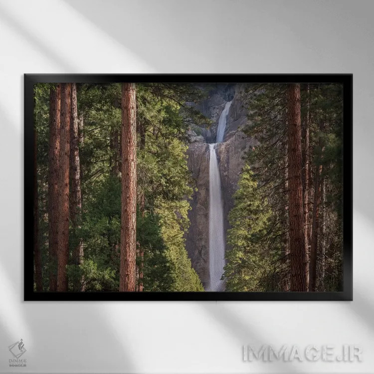 تابلو آبشارهای پایین یوسمیتی اثر آدام برتون - نمای قابدار مشکی
