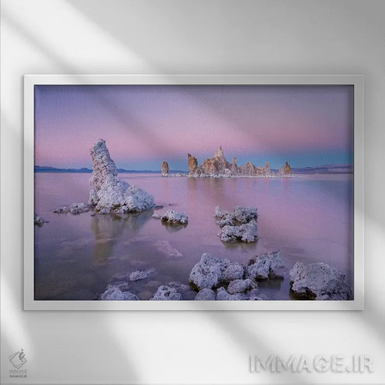 تابلو رنگهای صورتی مونو (دریاچه مونو) اثر آدام برتون - نمای قابدار سفید