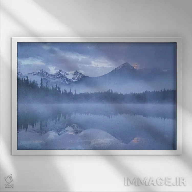 تابلو حالات کوههای راکی اثر آدام برتون - نمای قابدار سفید