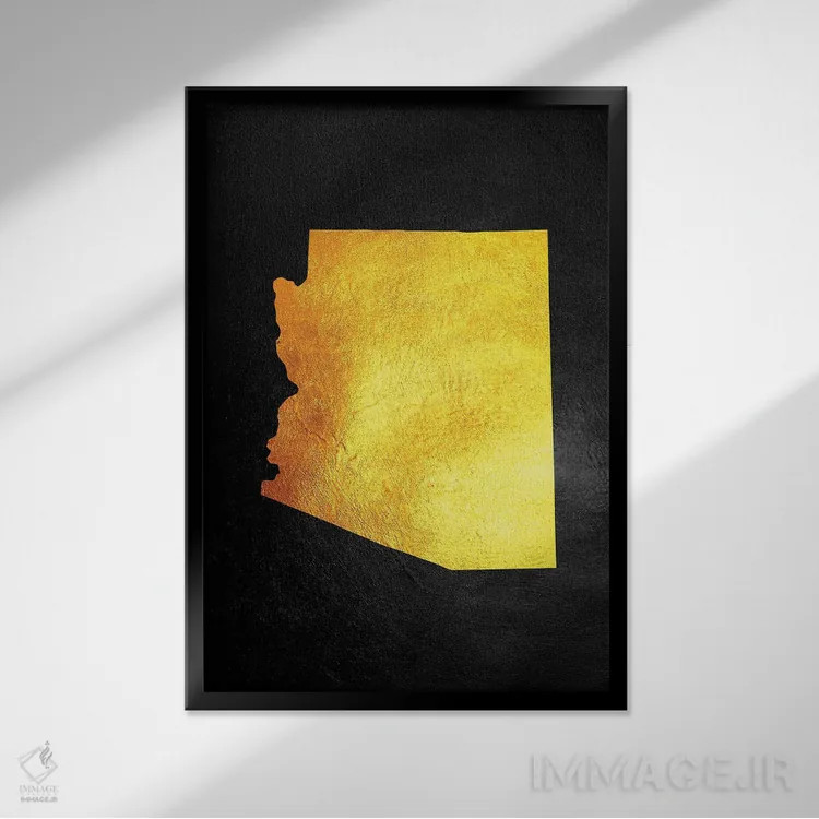 تابلو نقشه طلایی آریزونا اثر آدریان بالدُوینو - نمای قابدار مشکی