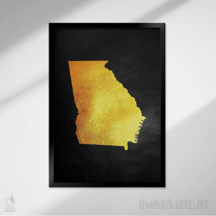 تابلو نقشه طلایی ایالت جورجیا اثر آدریان بالدُوینو - نمای قابدار مشکی