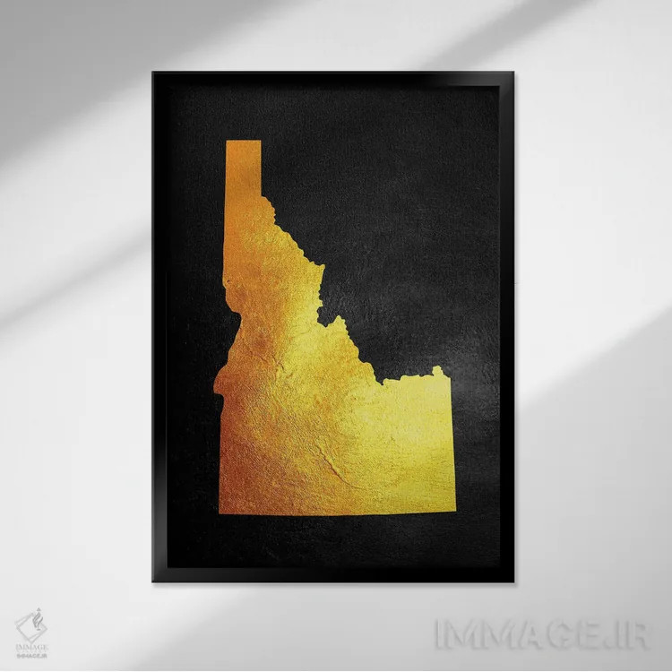 تابلو نقشه طلایی آیداهو اثر آدریان بالدُوینو - نمای قابدار مشکی