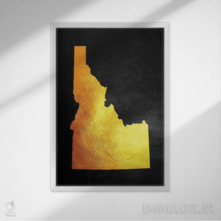 تابلو نقشه طلایی آیداهو اثر آدریان بالدُوینو - نمای قابدار سفید