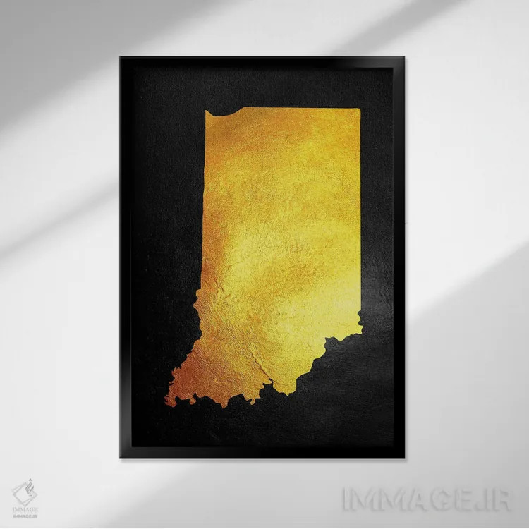 تابلو نقشه طلایی ایندیانا اثر آدریان بالدُوینو - نمای قابدار مشکی