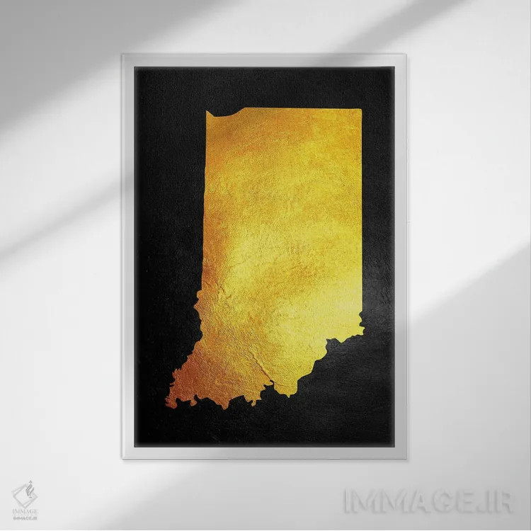 تابلو نقشه طلایی ایندیانا اثر آدریان بالدُوینو - نمای قابدار سفید