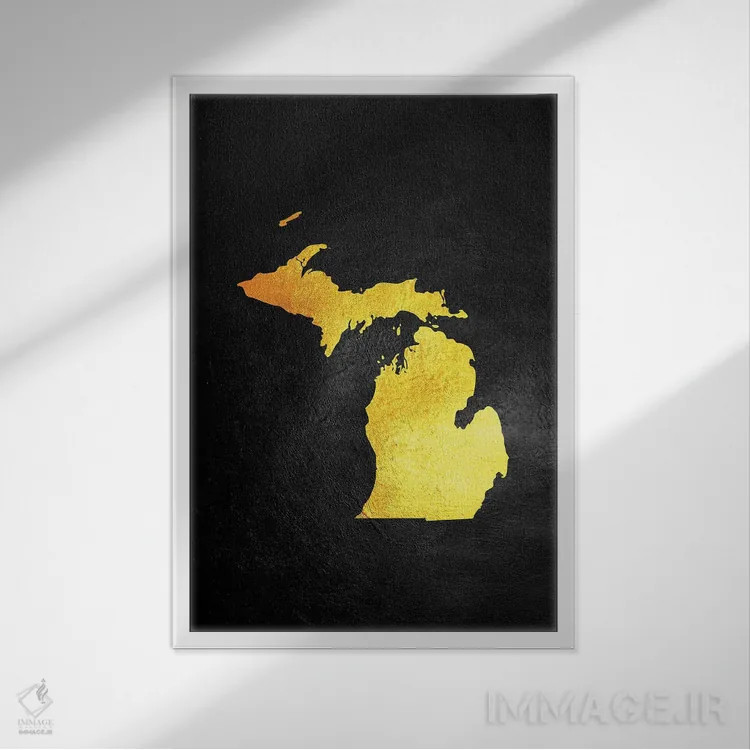 تابلو نقشه طلایی میشیگان اثر آدریان بالدُوینو - نمای قابدار سفید