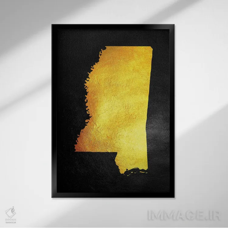 تابلو نقشه طلایی میسیسیپی اثر آدریان بالدُوینو - نمای قابدار مشکی