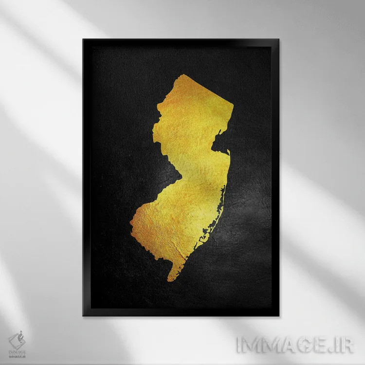 تابلو نقشه طلایی نیوجرسی اثر آدریان بالدُوینو - نمای قابدار مشکی