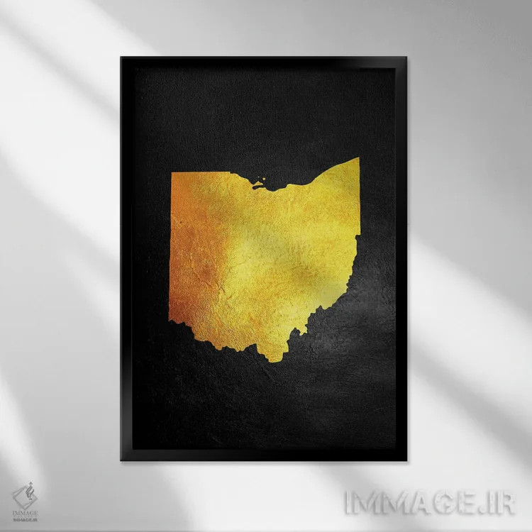 تابلو نقشه طلایی اوهایو اثر آدریان بالدُوینو - نمای قابدار مشکی