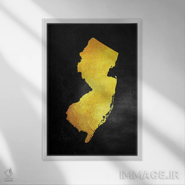 تابلو نقشه طلایی نیوجرسی اثر آدریان بالدُوینو - نمای قابدار سفید