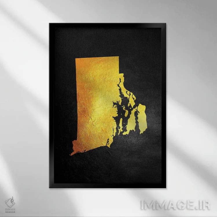 تابلو نقشه طلایی رود آیلند اثر آدریان بالدُوینو - نمای قابدار مشکی