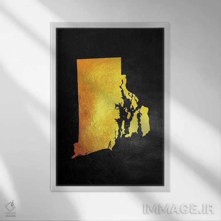 تابلو نقشه طلایی رود آیلند اثر آدریان بالدُوینو - نمای قابدار سفید