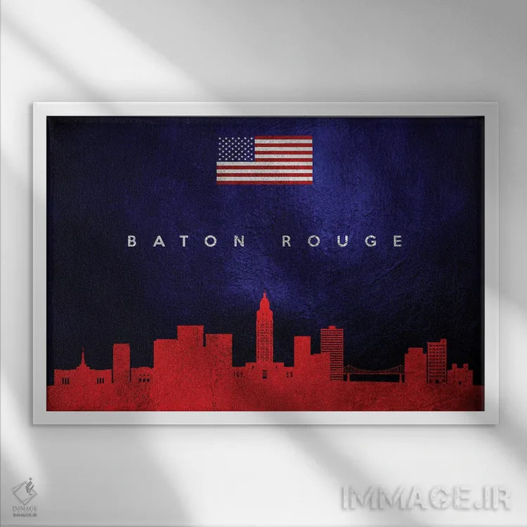 تابلو منظره افقی بتن روژ (لوئیزیانا) اثر آدریان بالدُوینو - نمای قابدار سفید