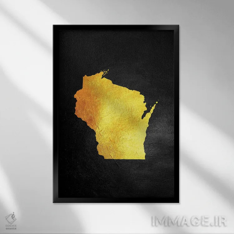 تابلو نقشه طلایی ویسکانسین اثر آدریان بالدُوینو - نمای قابدار مشکی