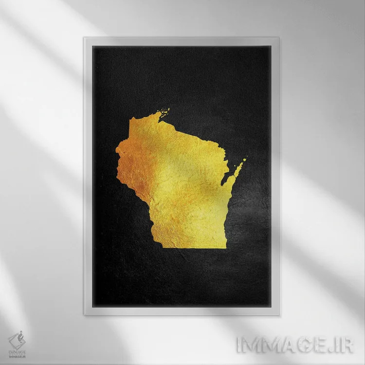 تابلو نقشه طلایی ویسکانسین اثر آدریان بالدُوینو - نمای قابدار سفید