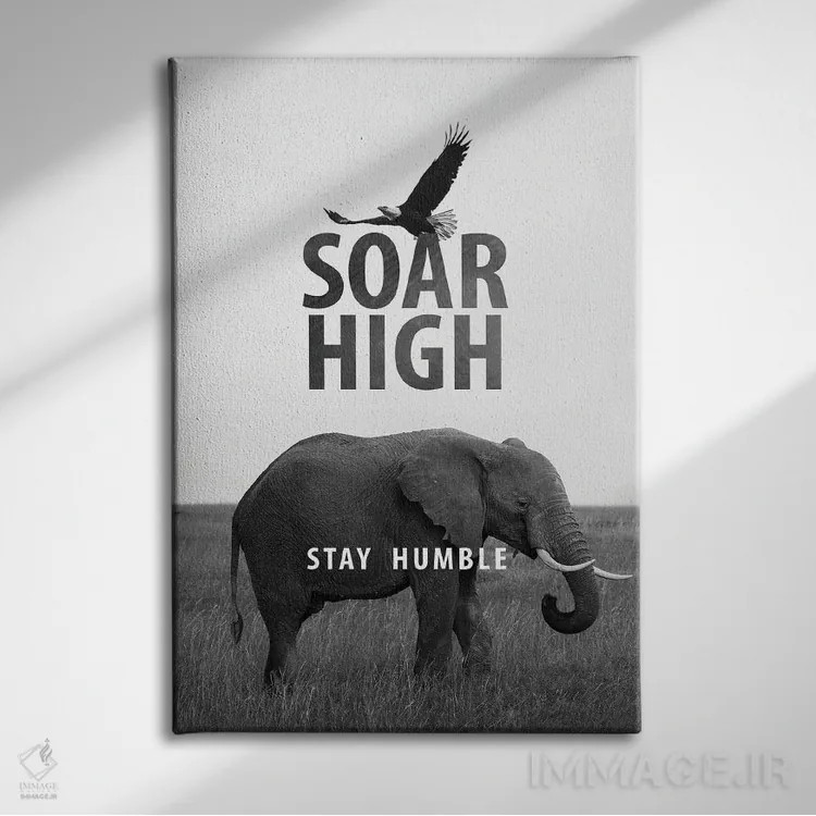 تابلو بالا پرواز کن اما فروتن بمان اثر آدریان بالدُوینو - نمای روبهرو روی دیوار