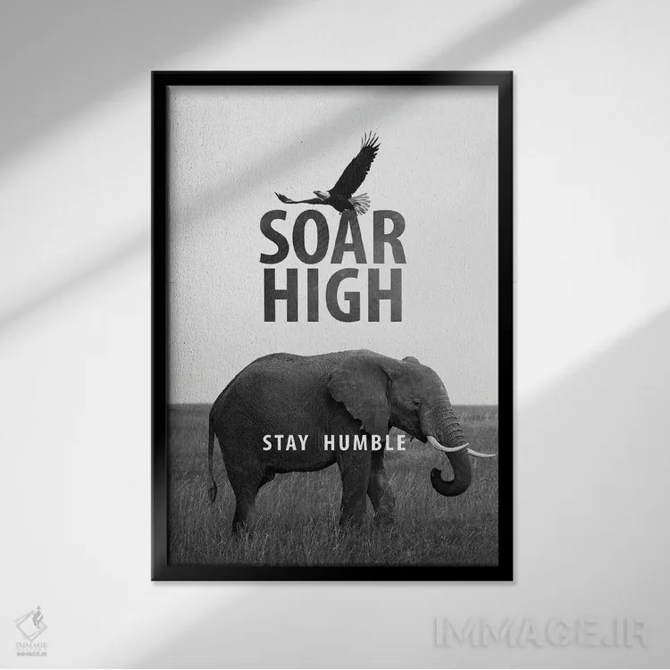 تابلو بالا پرواز کن اما فروتن بمان اثر آدریان بالدُوینو - نمای قابدار مشکی