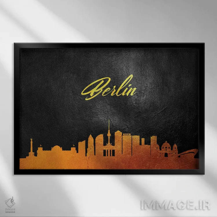 تابلو افق طلایی برلین آلمان اثر آدریان بالدُوینو - نمای قابدار مشکی