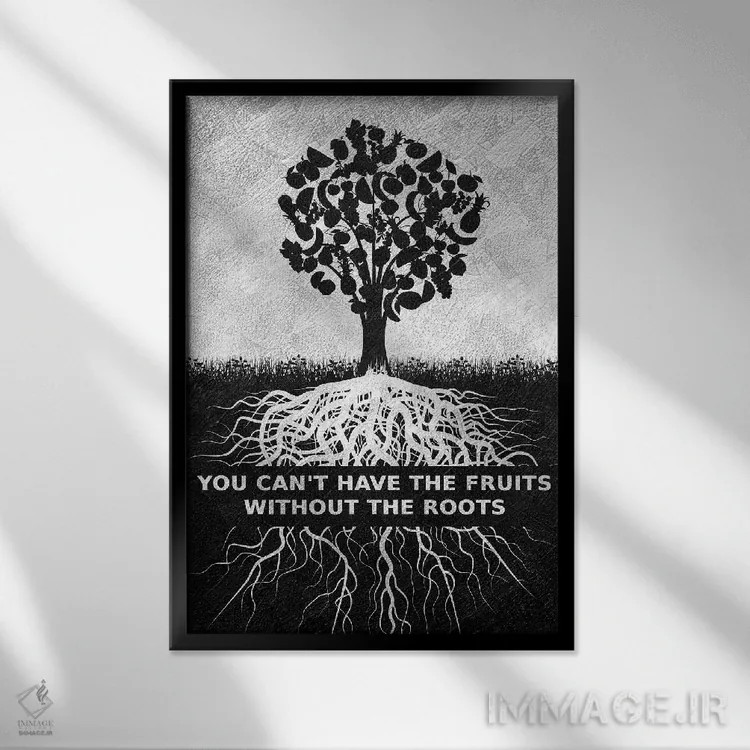 تابلو میوهها و ریشهها اثر آدریان بالدُوینو - نمای قابدار مشکی